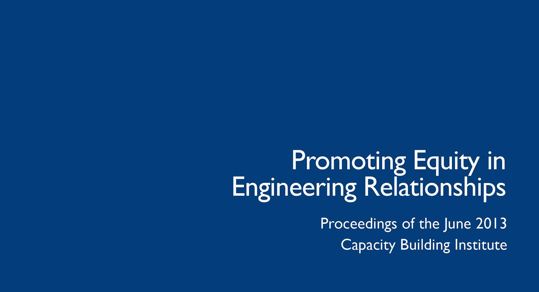 Promoting Equity in Engineering Relationships Capacity Building Institute (2013)