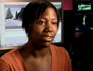 A woman being interviewed